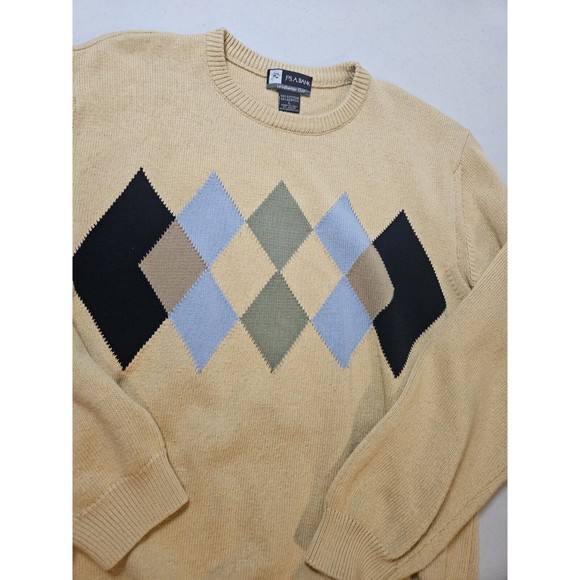 Jos A Bank Leadbetter Golf Argyle Mens Pullover Sweater Size LARGE L Yellow - Picture 2 of 3